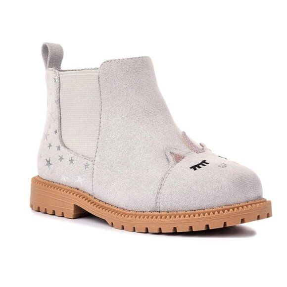 NEW 7 Toddler Girls Shimmer Gray Unicorn Chelsea Boots - Picture 1 of 6